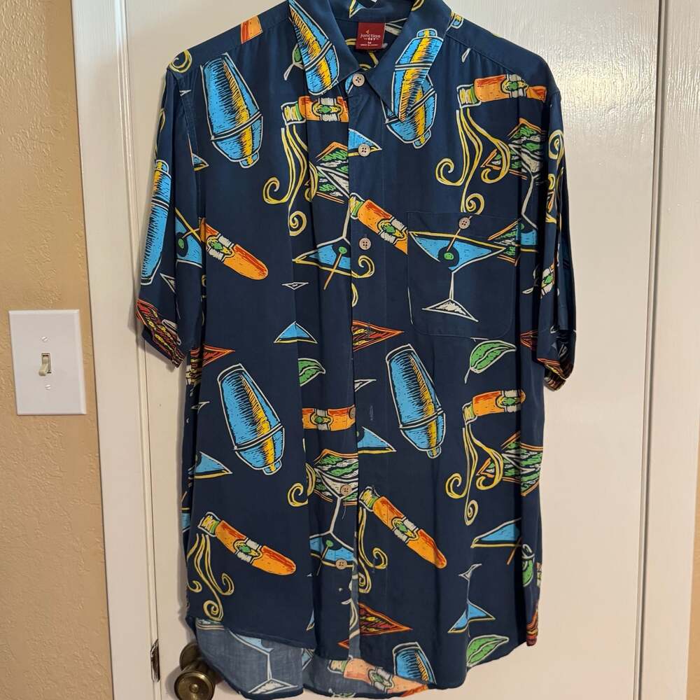 Junction West Cocktail and Cigars Print Short Sleeve Button Up Shirt